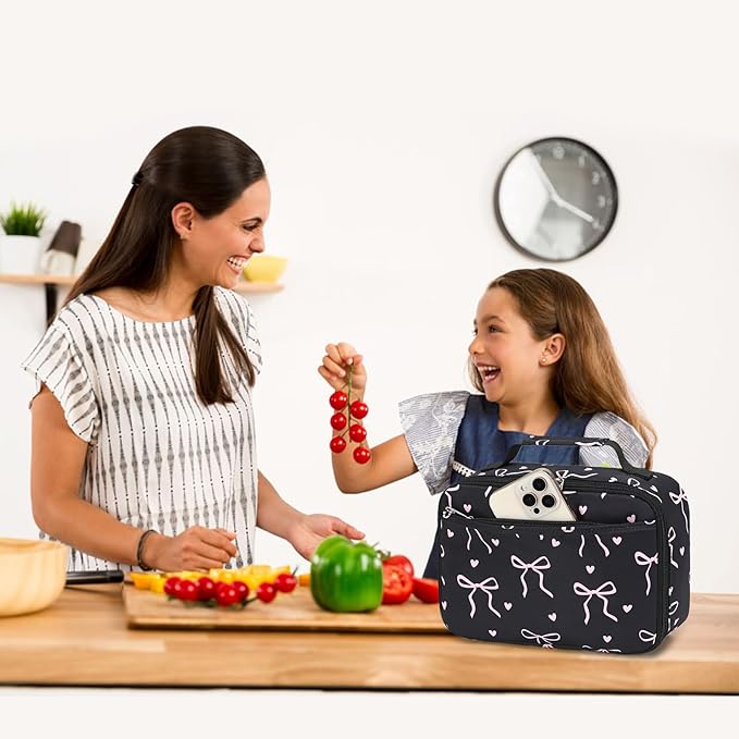 LOIDOU Lunch Box for Kids Boys Girls Insulated Lunch Bag Thermal Meal Tote Reusable Lunch Pail Bags for School Travel (Bow Tie Black)