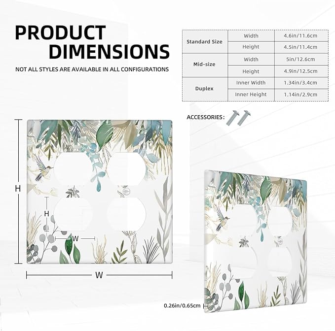 Green Tropical Palm Leaves Flower Plants Hummingbird Outlet Covers 2 Gang Double Duplex Decorative Light Switch Covers Electrical Wallplates Socket Faceplate for Bed Room Living Room Decor