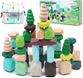 YHHYTOY 40 PCS Wooden Stacking Rocks Building Blocks Forest Theme, Sensory Learning Montessori Toys for 3 4 5 Year Old Kids, Preschool Educational STEM Toys Toddler Games Birthday Gifts for Girls Boys