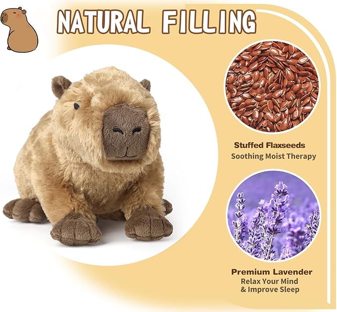 Capybara Stuffed Animals, Microwavable Stuffed Animal Adorable Fluffy Capybara Plush for Warmth Comfort, Heatable Coolable Lavender Scent Toy, Cute Soft Plushie Gift for Kids Adult & Children Boy Girl