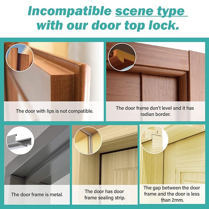 Child Proof Door Top Lock - BILLROAD Top Door Locks for Kids Safety Made of Sturdy Metal | Adjustable Lock Child Safety Top Lock for 0.8-2 inch Thick Interior Doors