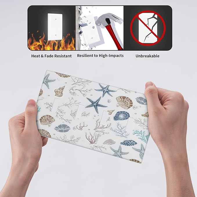 Ocean Starfish Seashells Nautical Coastal Sea Coral Light Switch Covers Quad Toggle Electrical Faceplate 4 Gang Wall Plate Decorative Switch Plates for Kids Room Nursery Decor