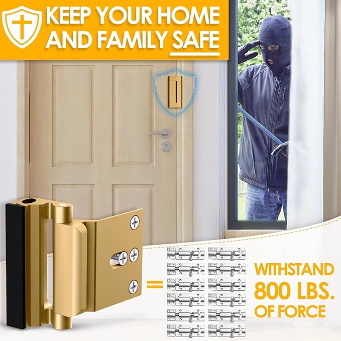 Home Security Door Reinforcement Lock – Heavy-Duty Metal Door Lock for Front Door, Childproof Safety Latch for Kids Safety, Extra Flip Top Lock Withstands 800 lbs, Interior Deadbolt Guard Home Safety