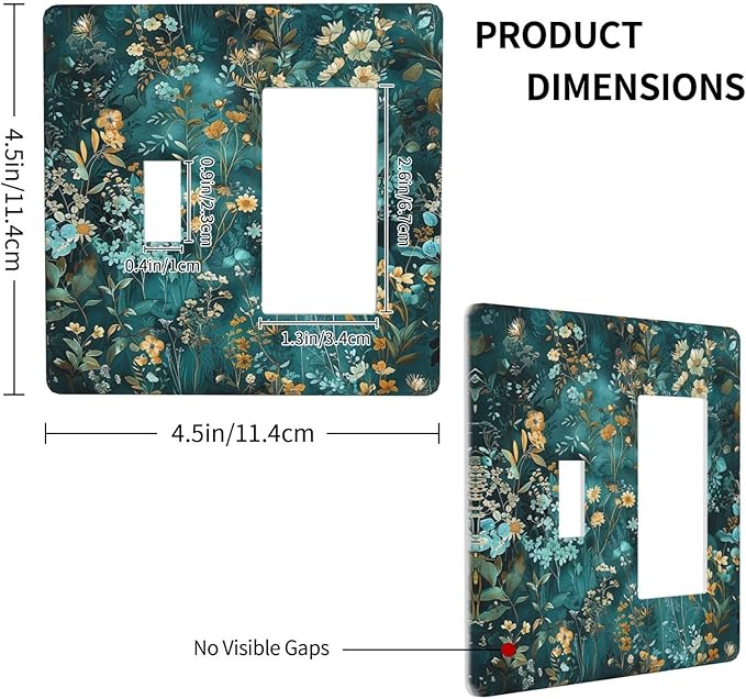 Outlet Covers Green Leaf Floral Boho Golden Flower Plant 1 Toggle 1 Rocker Combination Decorative Wall Plate Electrical Switch Plates Light Switch Cover Plate For Bed Room Cabin Decor