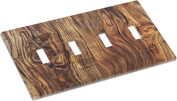 Distressed Wood Brown Wood Texture Light Switch Covers Quad Toggle Electrical Faceplate 4 Gang Wall Plate Decorative Switch Plates Cover for Farmhouse Home Decor