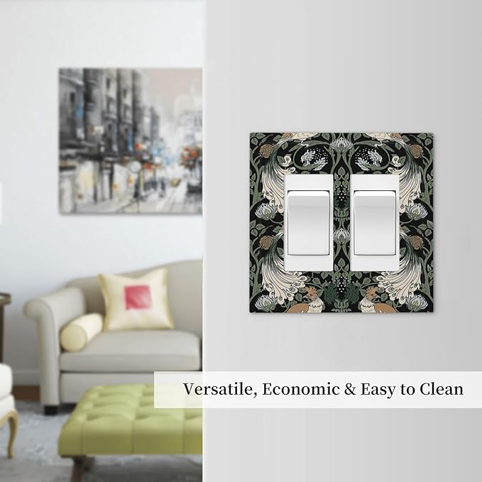 Decorative Outlet Covers William Morris Vintage Floral Plants And Birds 2 Gang Double GFCI Rocker Electrical Wall Panels Light Switch Cover Plate for Bedroom Home Decor