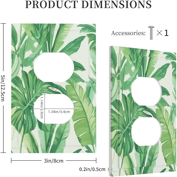 Outlet Covers Tropical Palm Tree Leaf Green Plant 1 Gang Duplex Light Switch Cover Decorative Switch Plates Electrical Receptacle Faceplate Wall Plate For Bed Room Living Room Decor