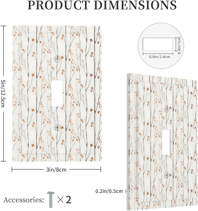 Boho Floral Watercolor Tree Branch Flower Minimalist Decorative Light Switch Cover 1 Gang Single Toggle Device Electrical Faceplate Switchplates Decorator Outlet Wall Plate for Bedroom Living Room