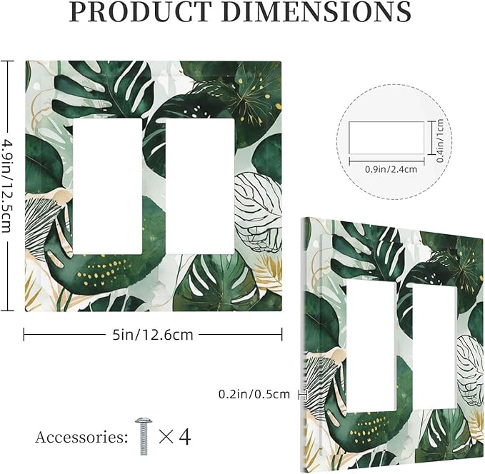 Decorative Outlet Covers Boho Tropical Leaves 2 Gang Double GFCI Rocker Electrical Wall Panels Light Switch Cover Plate for Bedroom Bathroom Decor