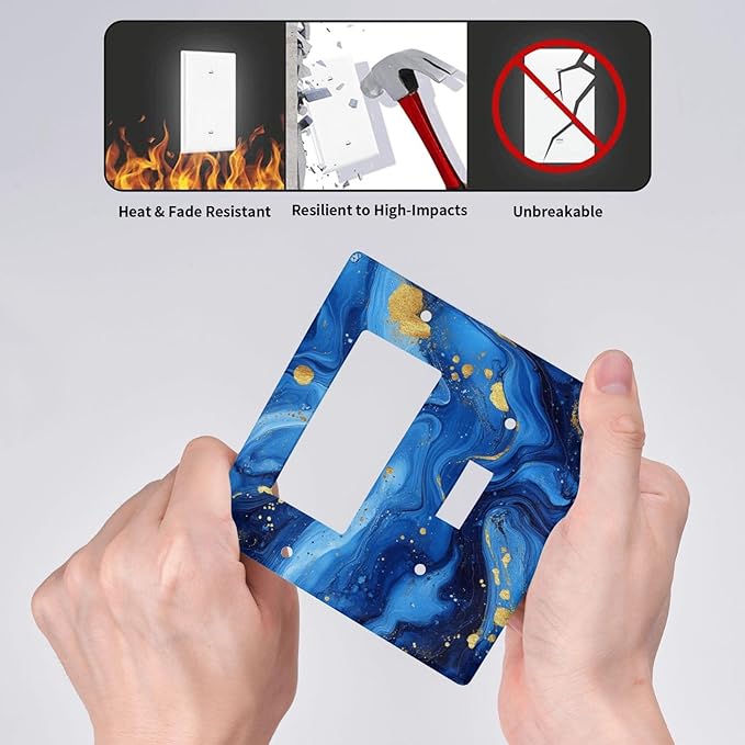 Light Switch Cover Plate Navy Blue Gold Marble Abstract Luxury 2 Gang Toggle Rocker Combo Wall Plates Decorative Switch Plates and Outlet Covers Socket Cover for Bathroom Home Decor