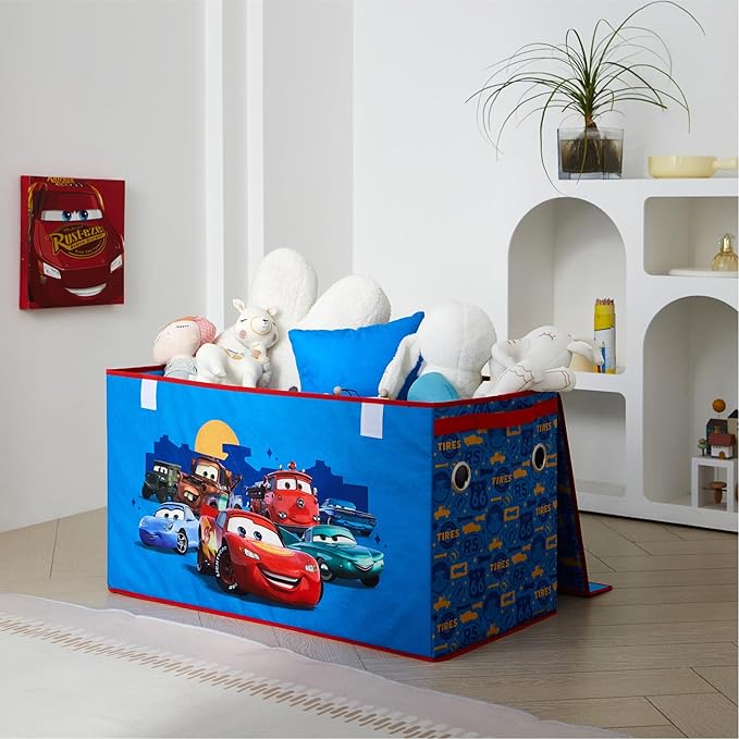 Disney Pixar Cars Collapsible Storage Trunk,Durable Kids Toy Organizer with Soft Lid, Foldable Chest for Bedroom & Playroom, 28.5" x 14.5" x 16"