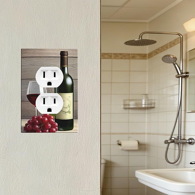 Rustic Wine & Grape Vineyard Scene Duplex Wall Plate - 1-Gang Standard US Size Wine Lover's Home Outlet Covers for Kitchen Decor