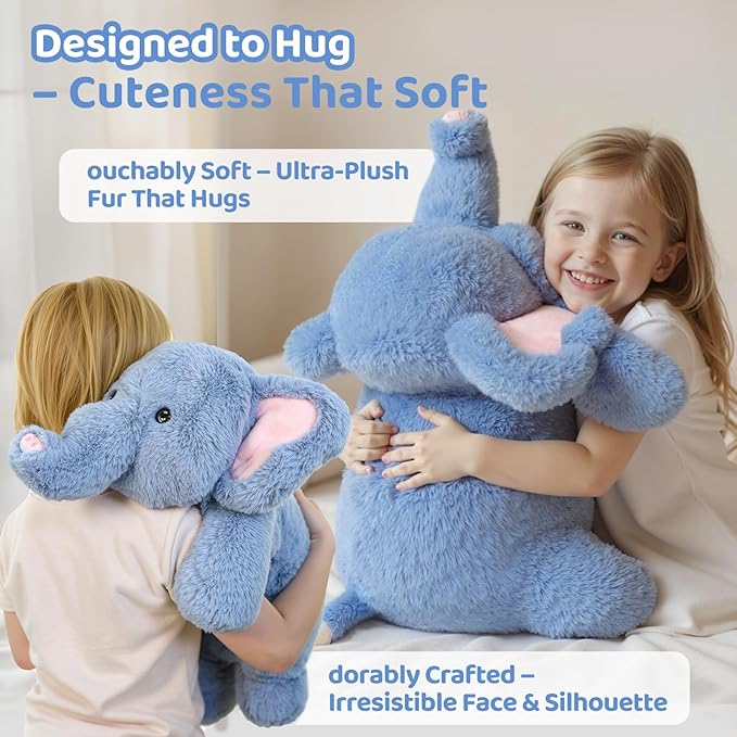 Mewaii Weighted Stuffed Animals with Microwavable Heating Pad - 5 lbs Adjustable, Heatable & Coolable Elephant Plush for Realistic Hug, Removable Inner Pad, Perfect Plush Gift for Kids (23 Inch)