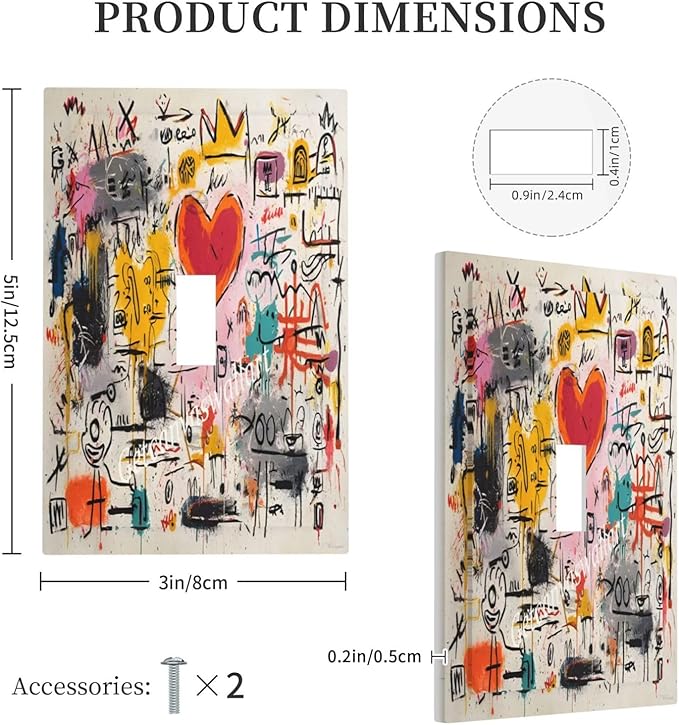 Colorful Graffiti Street Art Banksy Prints Decorative Light Switch Cover 1 Gang Single Toggle Device Electrical Faceplate Switchplates Decorator Outlet Wall Plate for Kids Room Office Decor