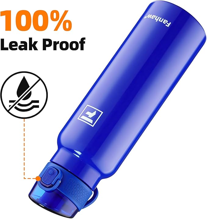 Fanhaw Daylite Series 24 oz Stainless Steel Insulated Water Bottle with Silicone Spout Lid, Double-Wall Vacuum Leakproof Metal Bottle, Anniversary Birthday Gift for Kids, Women & Men (Klein Blue)