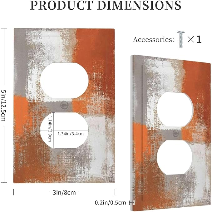 Orange Grey Abstract Art Oil Painting Outlet Covers 1 Gang Duplex Light Switch Cover Decorative Switch Plates Electrical Receptacle Faceplate Wall Plate For Home Farmhouse Decor
