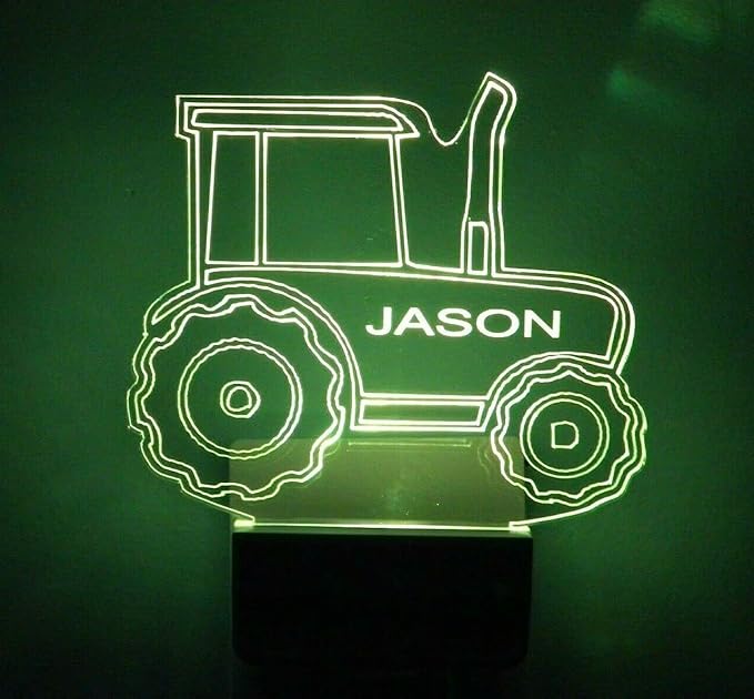 MIRROR MANIA Night Light Multi Color Personalized LED Plug-in, Ultra-Slim Touch Night Light Smart Dusk to Dawn Sensor, Kids Children's Bedroom Kitchen Bathroom Hallway Play Room Variations (Tractor)