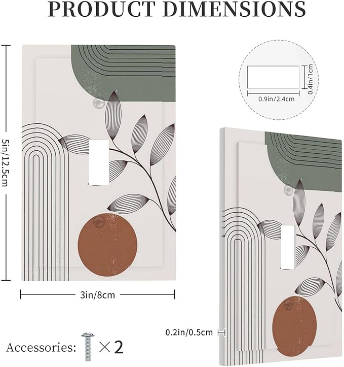 Decorative Light Switch Cover Sage Green Boho Nature Art Minimalist Geometric Plant 1 Gang Single Toggle Device Electrical Faceplate Switchplates Decorator Outlet Wall Plate for Bedroom