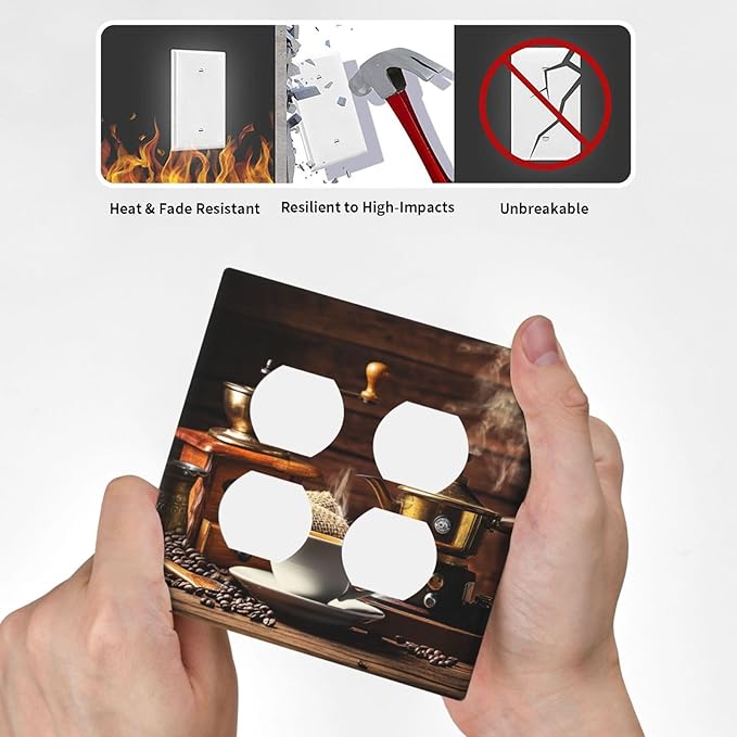 Decorative Outlet Covers with Vintage Coffee Retro Grinder Artwork Design 2 Gang Wall Plate Double Duplex Receptacle Light Switch Cover Switch Plate Cover for Rustic Kitchen Decor