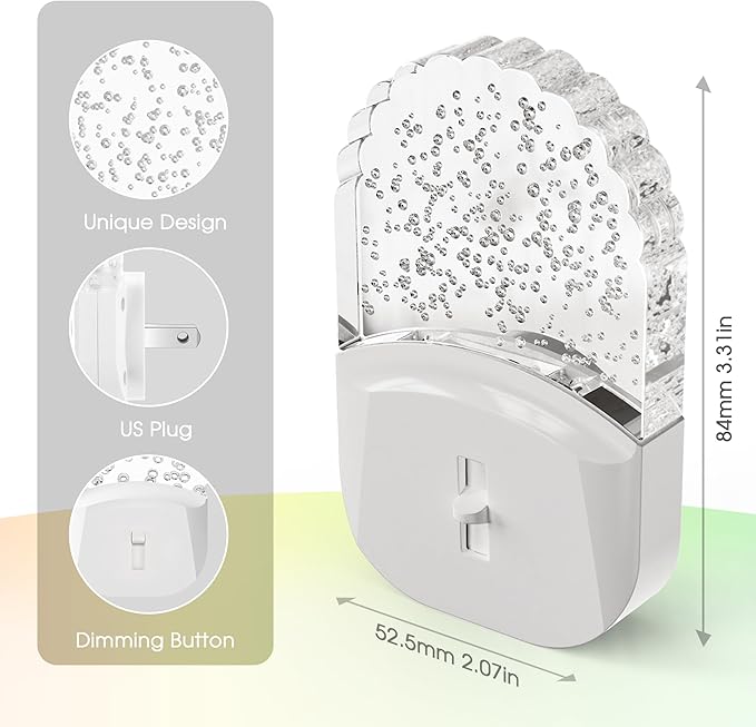 Briignite Bubble Night Light Plug in, LED Acrylic Night Light, 2 Pack, Decorative Dimmable Nightlight Dusk to Dawn Sensor, Soft 3000K Warm Nightlight for Bathroom, Hallway, Bedroom