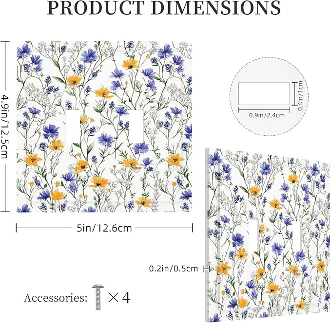 Decorative Switch Plates Floral Colorful Green Leaf Wildflower 2 Gang Double Toggle Outlet Light Switch Cover Wall Plate Electrical Faceplate For Bed Room Living Room Decor
