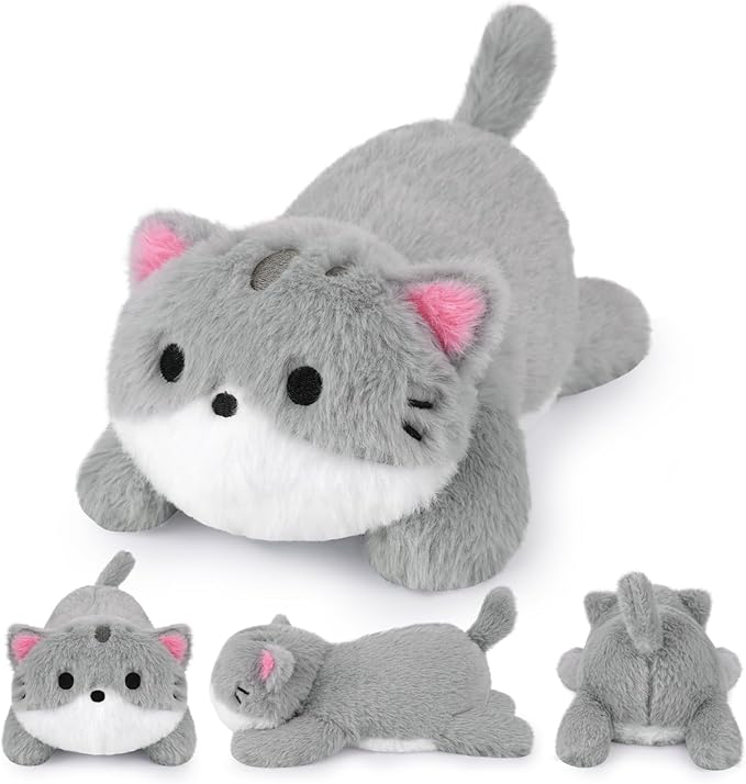Weighted Cat Stuffed Animal,10inch Kawaii Weighted Stuffed Animals,Realistic Gray Cat Plush Toy Soft Huggable Weighted Plush Pillow for Kids Girls Boys
