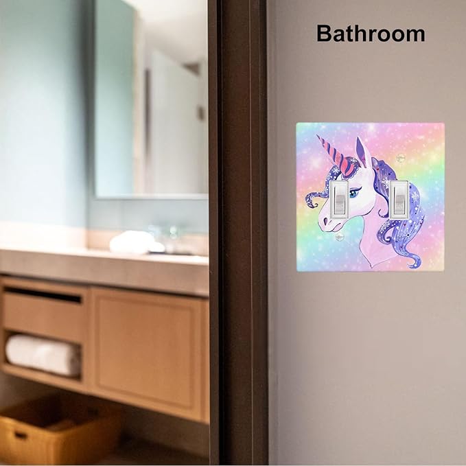 Unicorn Rainbow 2-Gang Double Toggle Switch Plate, Cute Cartoon Wall Plate for Girls Bedroom, Kids Room, Nursery & Playroom