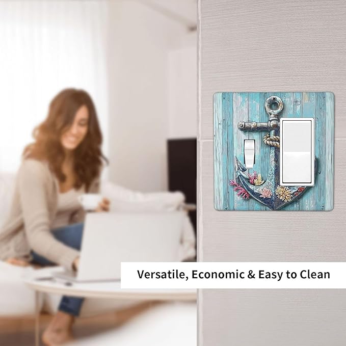 Outlet Covers Anchor Coastal Beach Nautical Coral 1 Toggle 1 Rocker Combination Decorative Wall Plate Electrical Switch Plates Light Switch Cover Plate For Farmhouse Cabin Decor