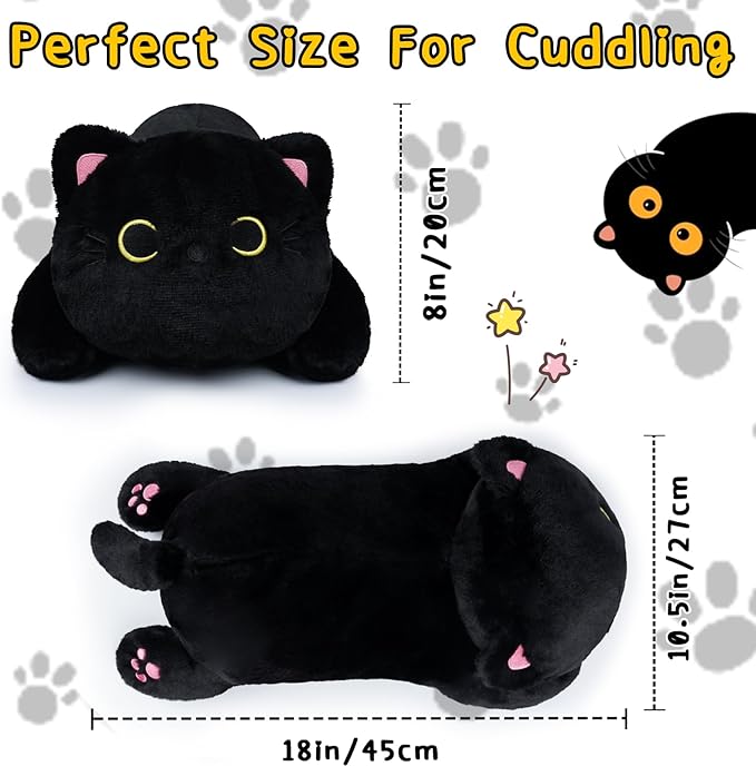 Weighted Cat Stuffed Animal,18 Inch Realistic Weighted Black Cat Plush,Soft Sensory Comfort Huggable Black Cat Weighted Plush Animals,Cut Plush Toy Gifts for Kids,Boys Girls