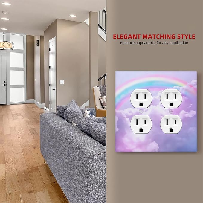 Outlet Covers Rainbow Sky with Clouds 2 Gang Decorative Light Switch Cover Double Duplex Wall Plates Switch Plates Electrical Socket Covers for Bathroom Home Decor
