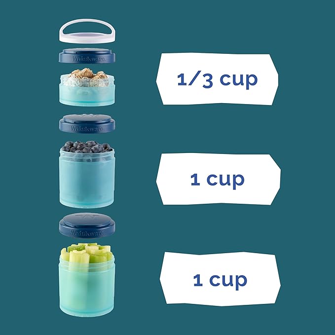 Whiskware Stackable Snack Containers for Kids and Toddlers, 3 Stackable Snack Cups for School and Travel, The Child Little Bounty - Green/White/Teal