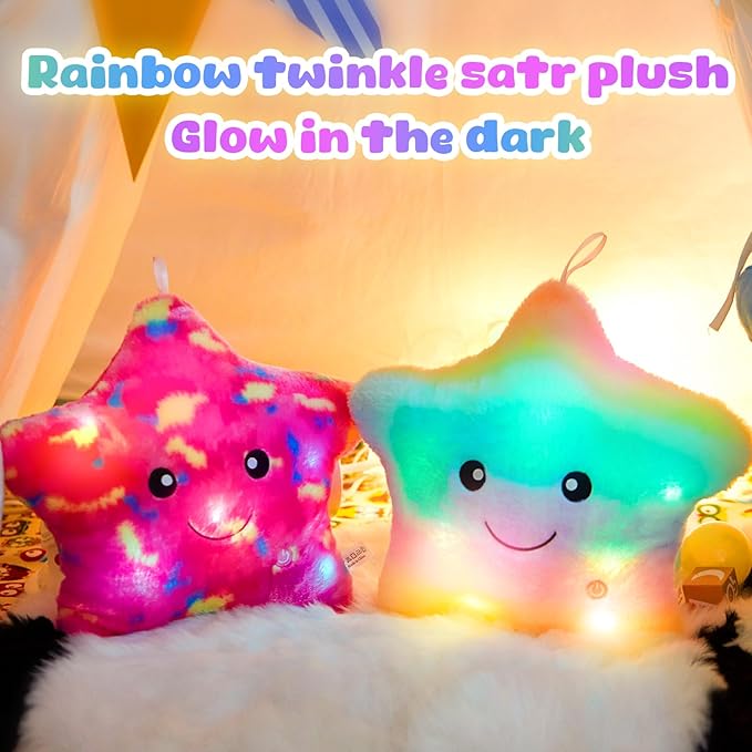 WEWILL 13'' Rainbow Light up Twinkle Star Glowing LED Night Light Plush Toy Stuffed Animal Birthday Christmas Holiday Valentines Gifts for Toddlers Girls