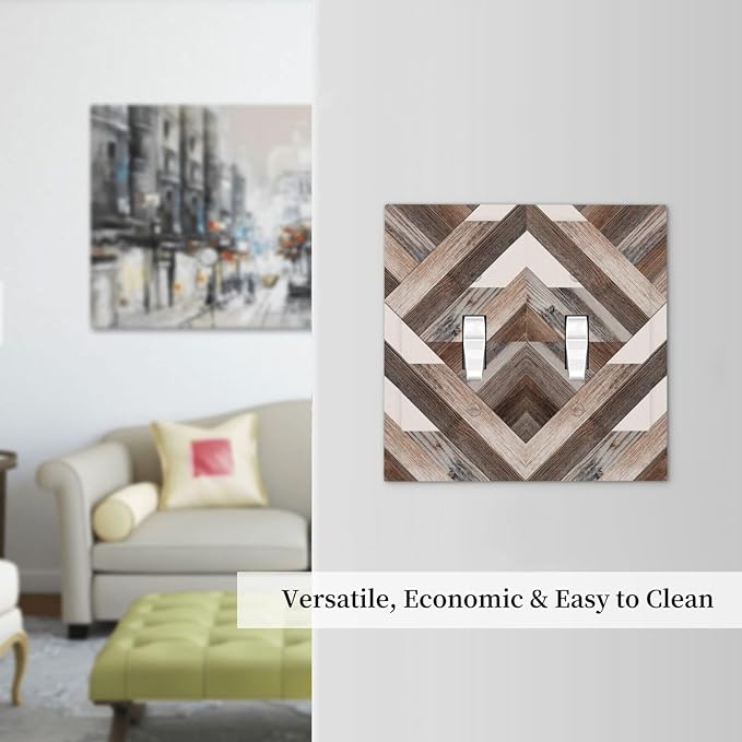 Polygon Collage Abstract Shapes Rustic Wood Panel Print Decorative Switch Plates 2 Gang Double Toggle Outlet Light Switch Cover Wall Plate Electrical Faceplate for Farmhouse Bedroom Decor