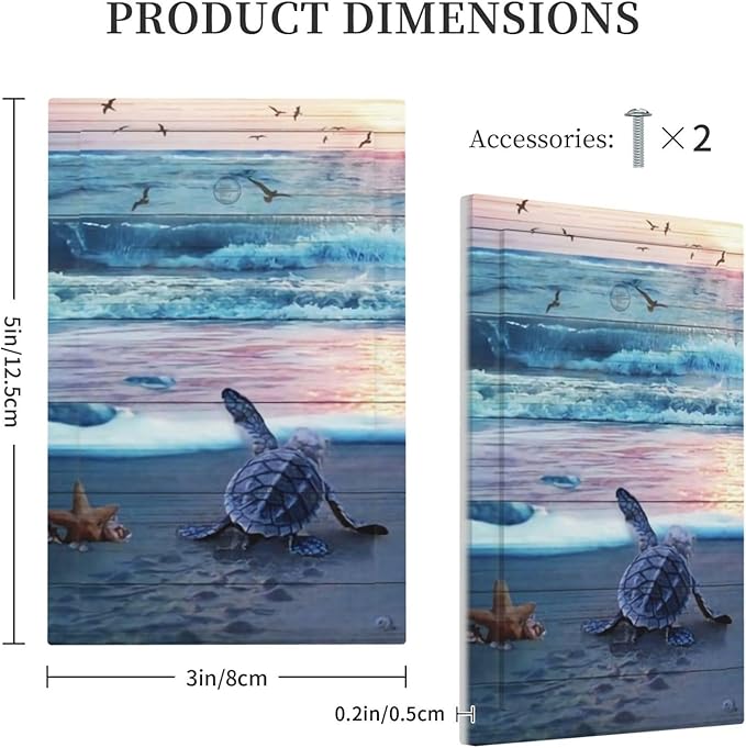 1-Gang No Device Decorative Blank Receptacle Wall Plate Beach Wave Sea Ocean Turquoise Teal Blue Turtle Seashell Coastal Light Switch Jumbo Size Electrical Face Plate Cover for Unused Outlets/Switches