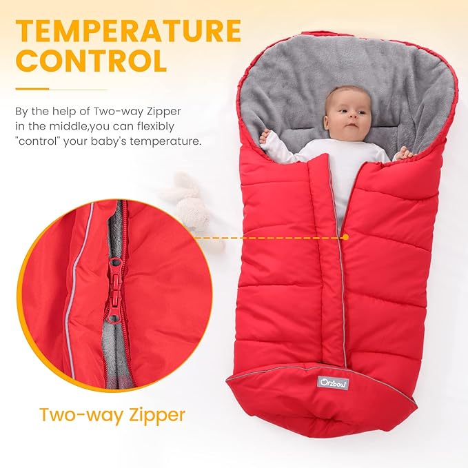 Orzbow Warm Bunting Bag Universal, Stroller Sleeping Bag Cold Weather, Waterproof Toddler Footmuff (Red, Large)