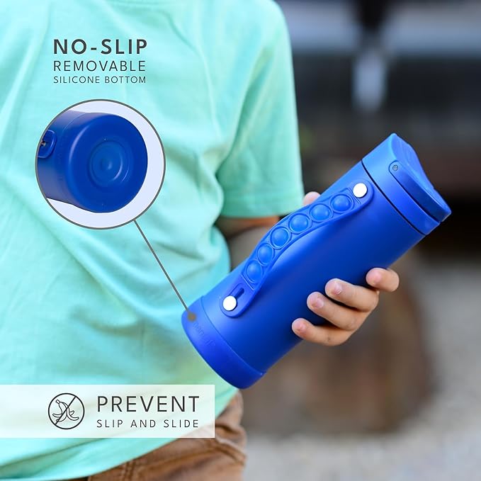 Elemental Iconic Kids Water Bottle for School - 100% Leak-Proof Insulated Water Bottles with Straw Lid & Pop-It Handle for Boys & Girls - Triple-Wall Insulated & BPA-Free, 14oz – Royal Blue
