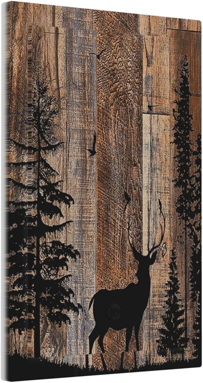 Light Switch Cover Plate Rustic Forest Antler Elk Deer Silhouettes Animals Wood Grain 1 Gang No Device Blank Electrical Wall Plates Faceplate Decorative Switch Plate for Farmhouse Home Decor