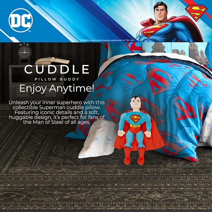 Superman Plush Cuddle Pillow Buddy 20 Inch, Kids Bedding Super Soft & Cozy, DC Superhero, (Officially Licensed Product) by Franco