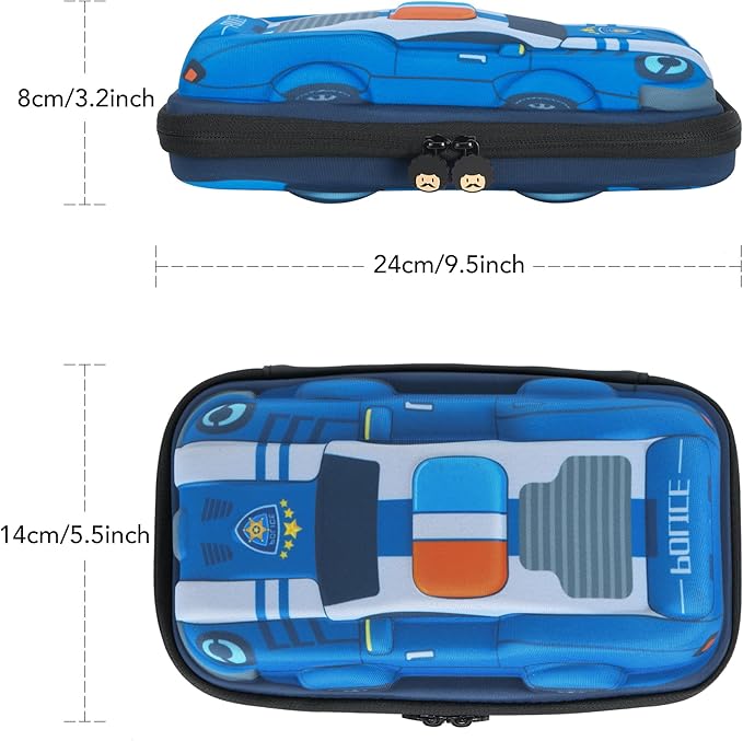 rockpapa Large-Capacity Police Car Pencil Case, Pencil Box, Storage Box for School Students Boys Teens Kids Toddlers Blue