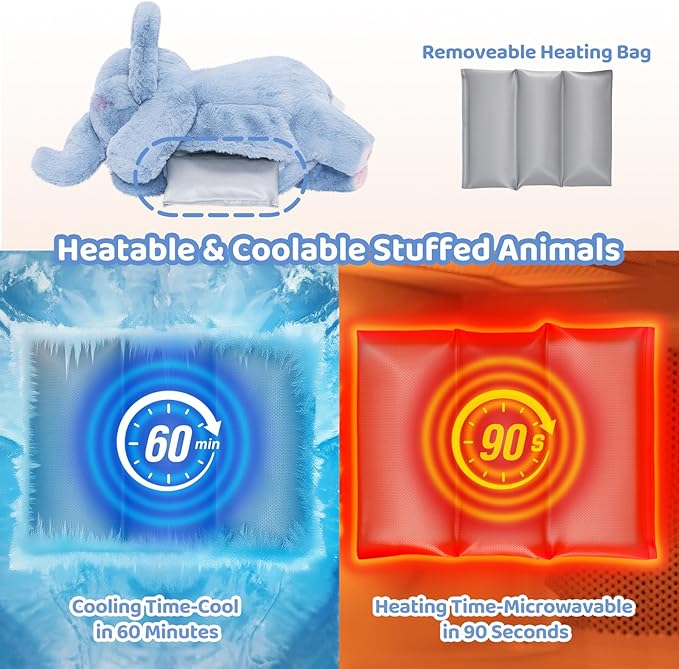 Mewaii Weighted Stuffed Animals with Microwavable Heating Pad - 5 lbs Adjustable, Heatable & Coolable Elephant Plush for Realistic Hug, Removable Inner Pad, Perfect Plush Gift for Kids (23 Inch)
