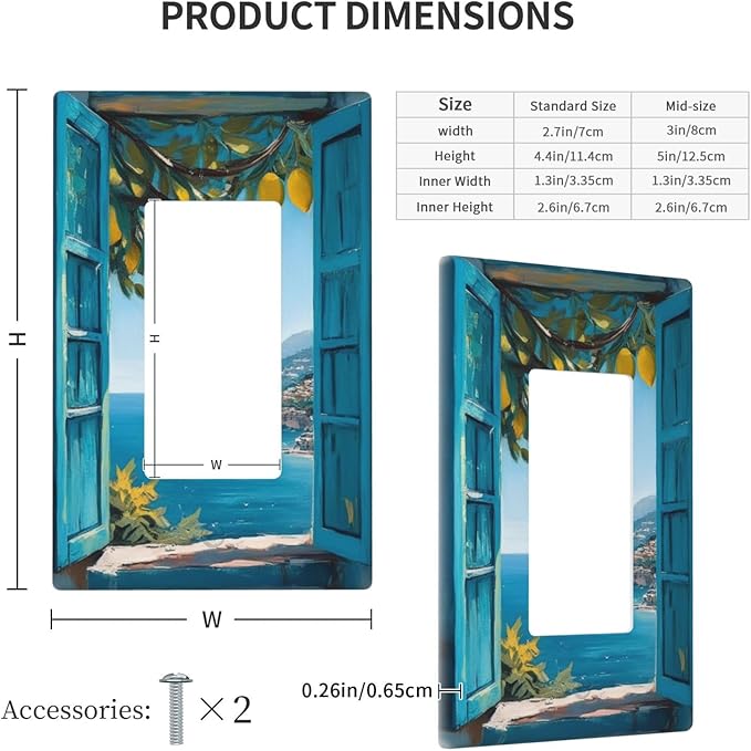 Decorative Art Light Switch Covers Blue Seaside Window with Lemons 1 Gang Rocker Outlet Wall Plate Switchplate Electrical Faceplate for Home Decor