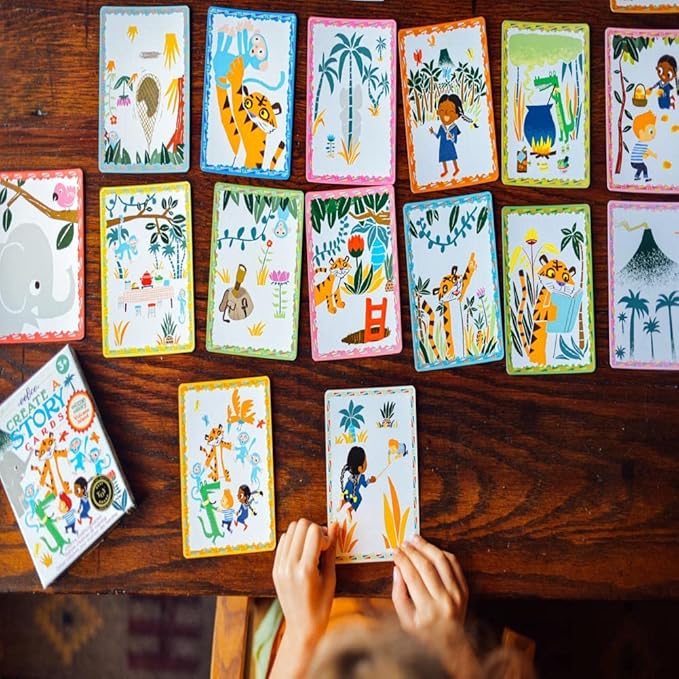 eeBoo: Volcano Island Create a Story Pre-Literacy Cards, 36 Cards with Colorful Characters, Encourages Imagination, for Ages 3 and up