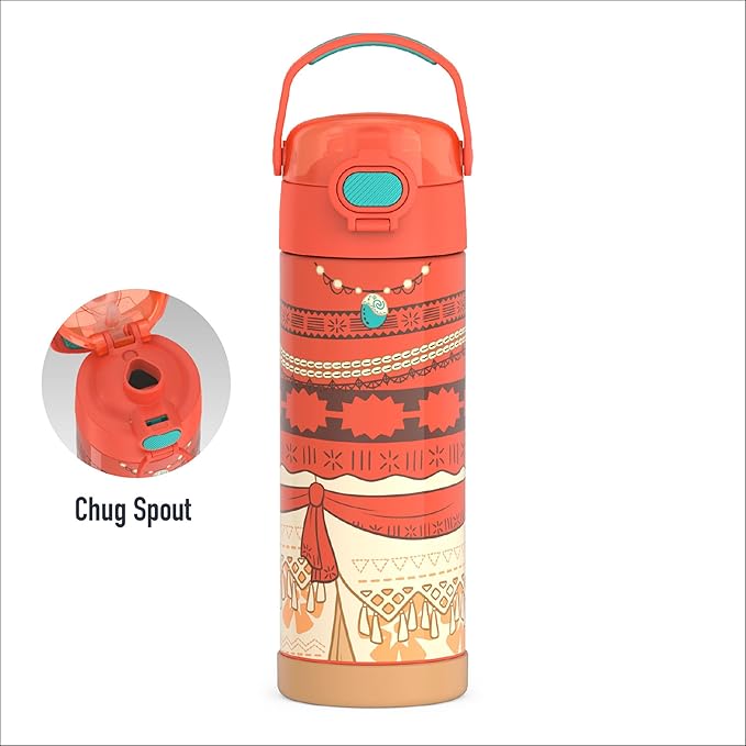 THERMOS FUNTAINER 16 Ounce Stainless Steel Vacuum Insulated Bottle with Wide Spout Lid, Princess Moana