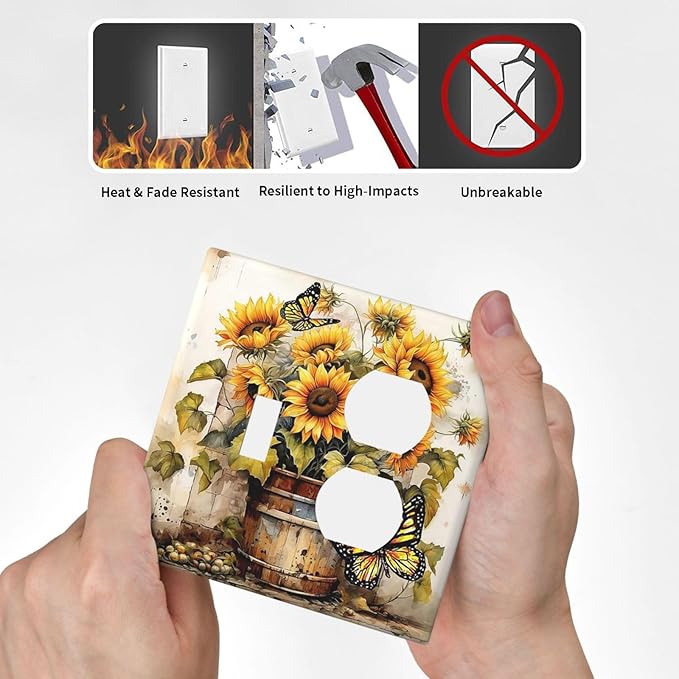 Wallplates Rustic Vintage Sunflower Bouquet Butterfly 1 Toggle 1 Duplex Switch Plate Electrical GFCI Faceplate Decorative Light Switch Covers for Farmhouse Cabin Decor
