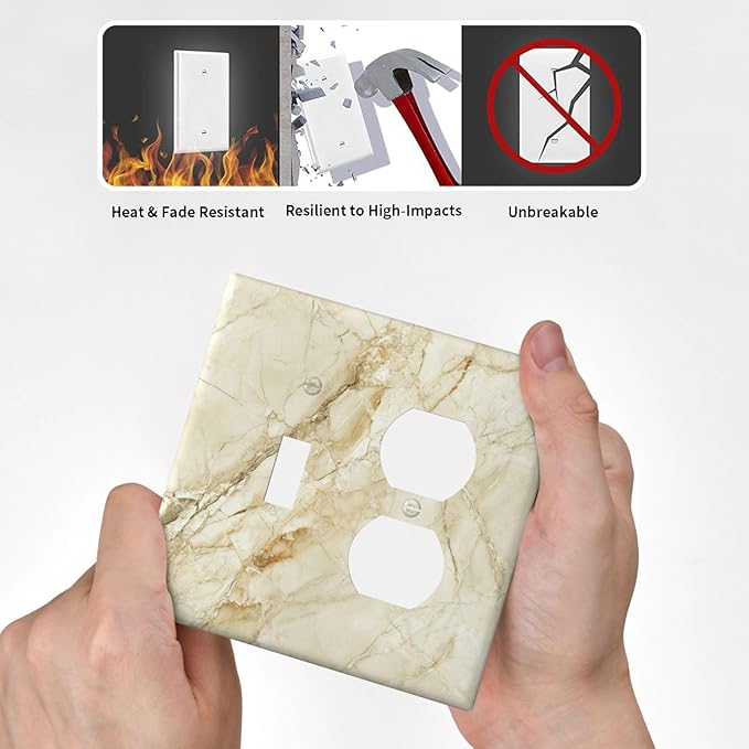Light Switch Cover Plate Creamy Beige Marble Abstract Minimalism 2 Gang Outlet Covers 1 Toggle 1 Duplex Socket Cover Wallplates Electrical Switch Plate Covers for Bathroom Home Decor