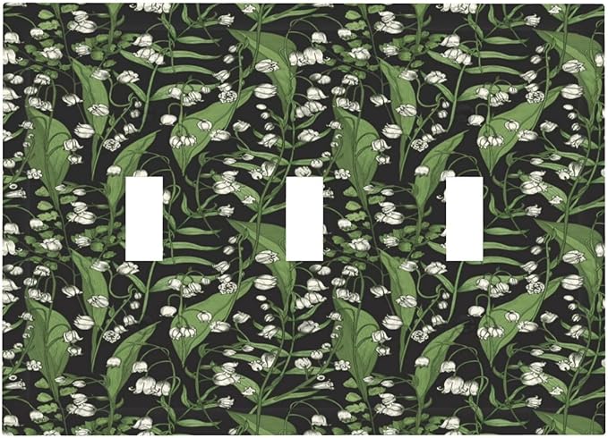 Boho Floral Green Leaves White Flowers Decorative Switch Plates 3 Gang Wall Plate Triple Toggle Light Switch Cover Faceplate Electrical Wall Panels for Farmhouse Bed Room Decor