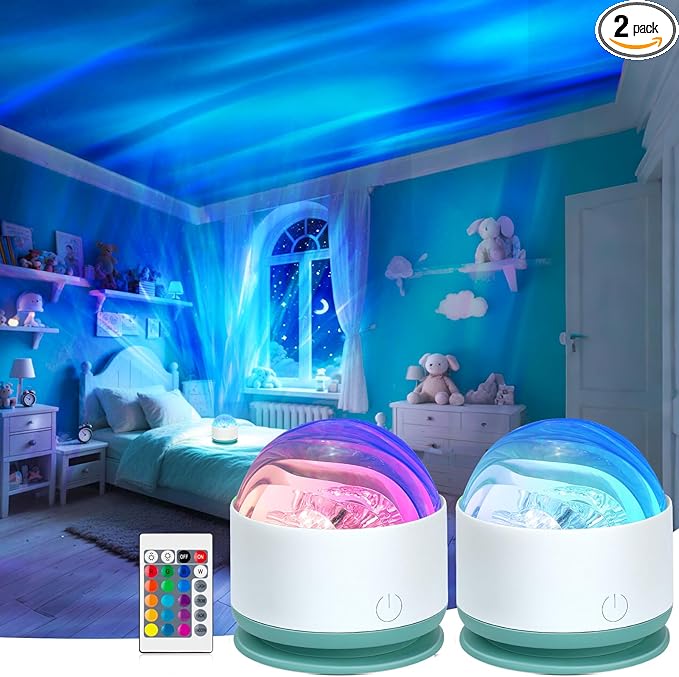 Avkast Northern Lights Projector, Rechargeable 16 Color Aurora Night Light Projector Ambient Lighting with Dimmable & Remote Control for Bedroom Kids Teen Girl Gift Room Decor - 2P