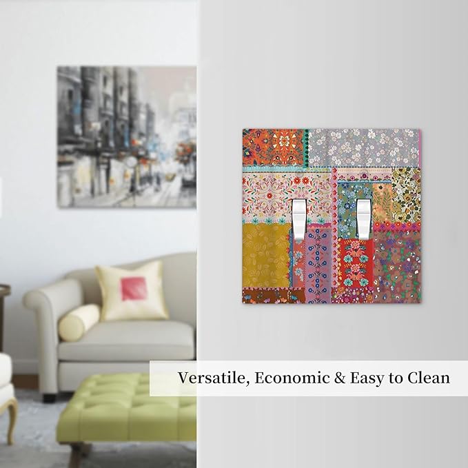 Light Switch Cover Boho Patchwork Bohemian Stitching Colorful Floral 2 Gang Wall Plate Double Light Switch Plate Toggle Decorative Outlet Covers Electrical Switchplate for Bathroom Home Decor