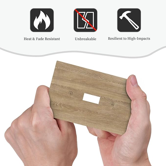 Decorative Light Switch Cover Plate Light Brown Wood Grain 1 Gang Single Toggle Wall Plate Electrical Outlet Covers Decorate Switch Plate Cover for Farmhouse Cabin Decor
