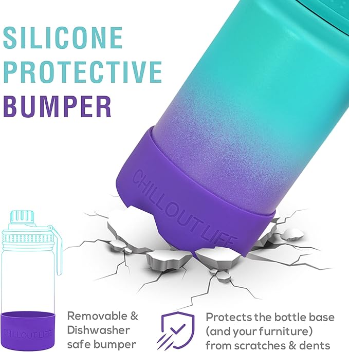 CHILLOUT LIFE 12 oz Kids Insulated Water Bottle for School with Leakproof Spout Lid and Cute Waterproof Stickers, Personalized Stainless Steel Thermos Flask Metal Water Bottle for Girls & Boys